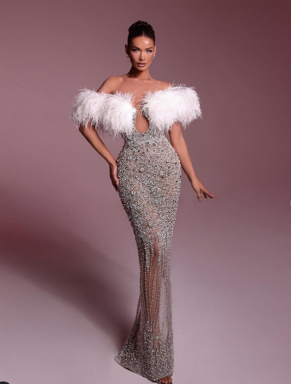 Beaded Cutout Evening Gown
