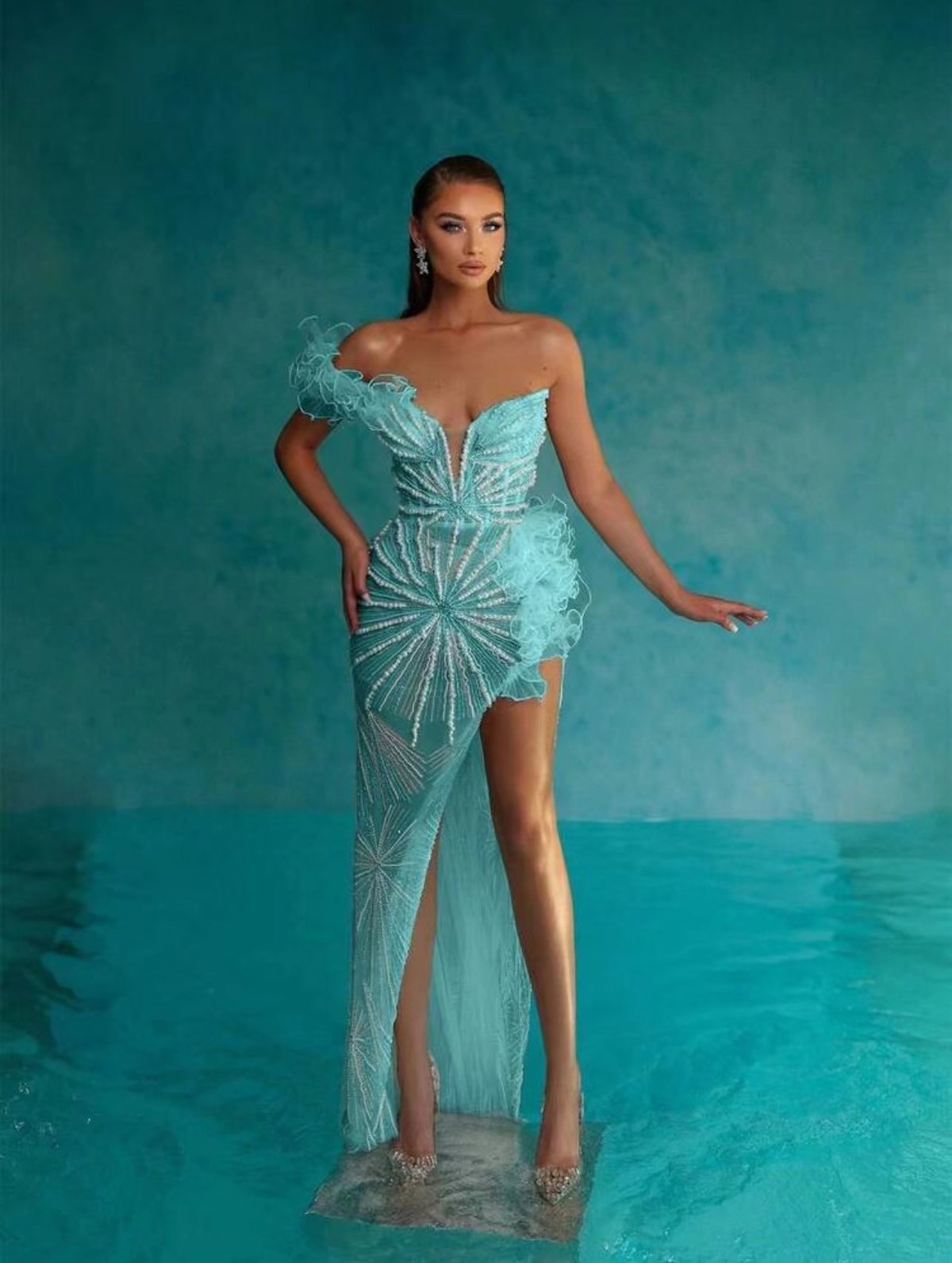 Beaded Cutout Evening Gown
